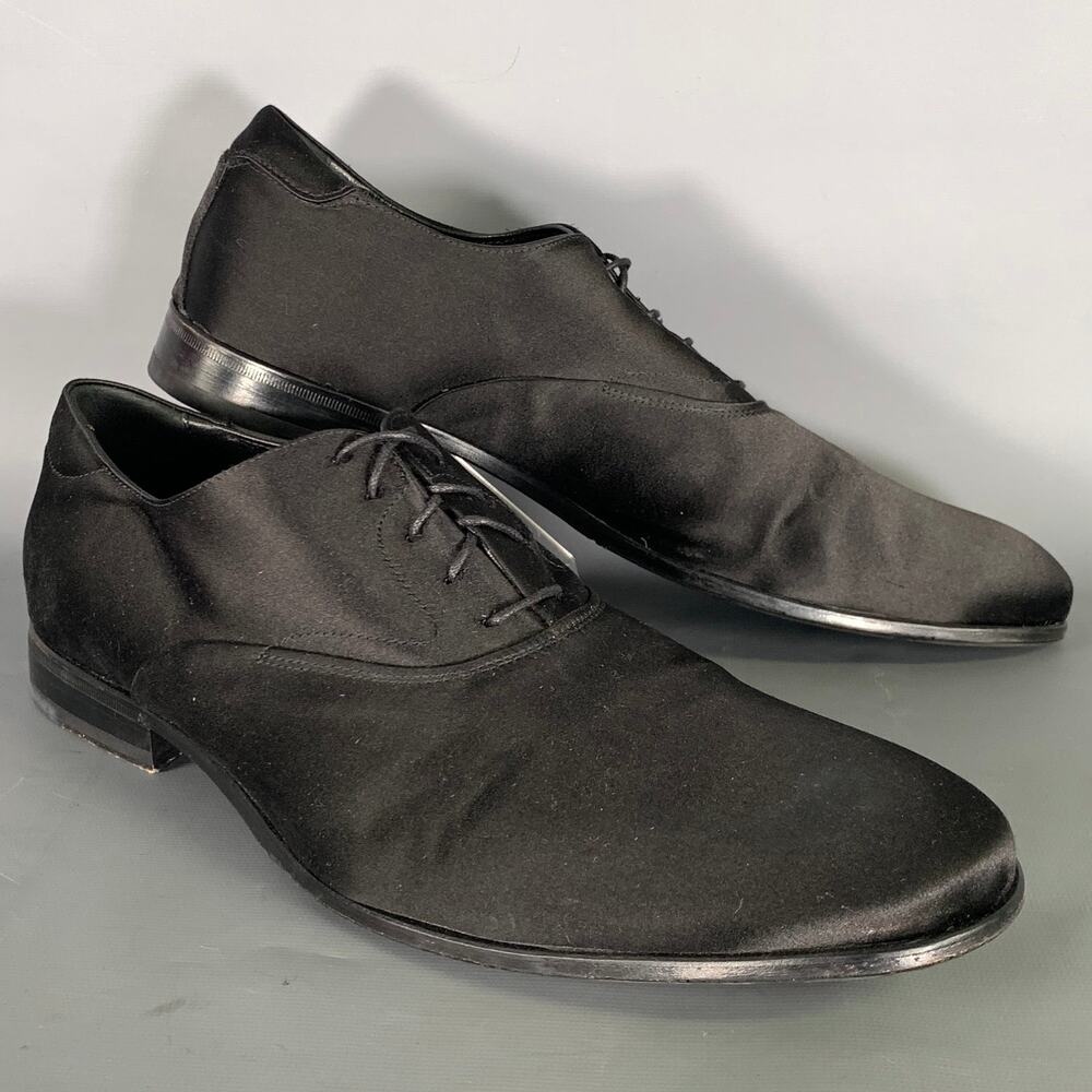 CALVIN KLEIN COLLECTION Size 10 5 Black Satin Lace Lace Up Shoes